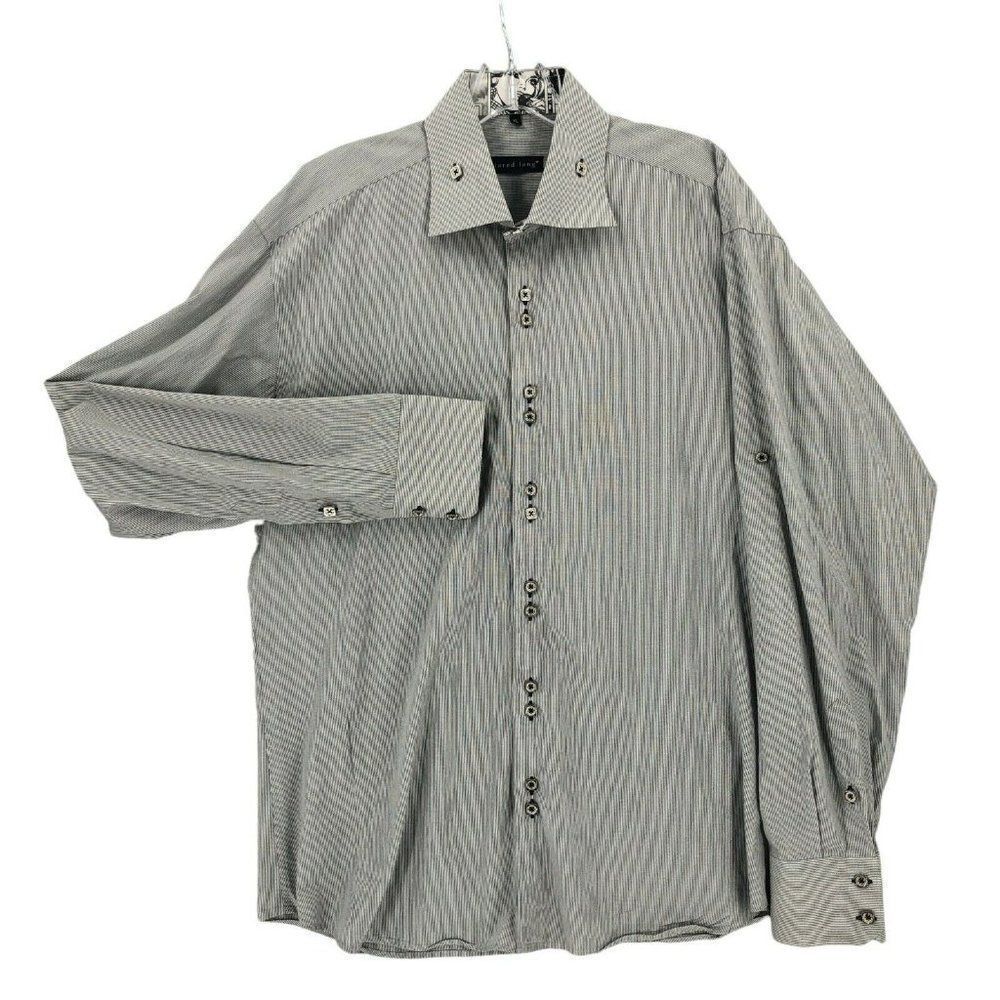 Jared Lang Button Up Shirt Adult Extra Large Gray Square Button Long Sleeve Mens
